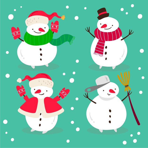 Colección de personaje de muñeco de nieve dibujado a mano
