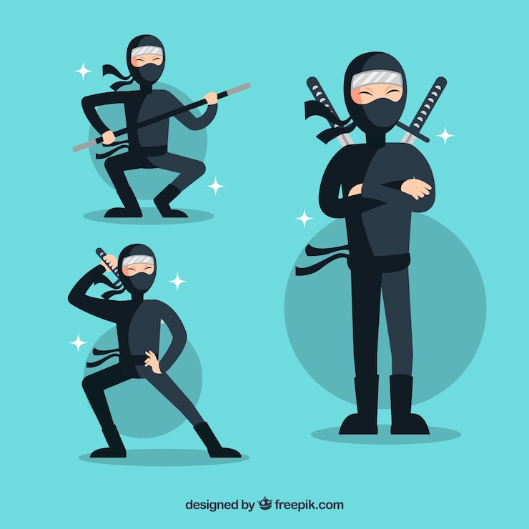 Vector gratuito colección de personaje de ninja dibujado a mano
