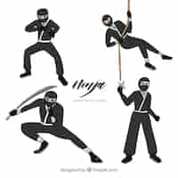 Vector gratuito colección de personaje de ninja dibujado a mano