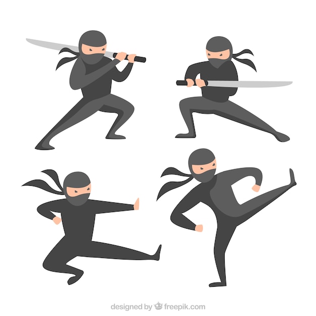 Colección de personaje de ninja con diseño plano