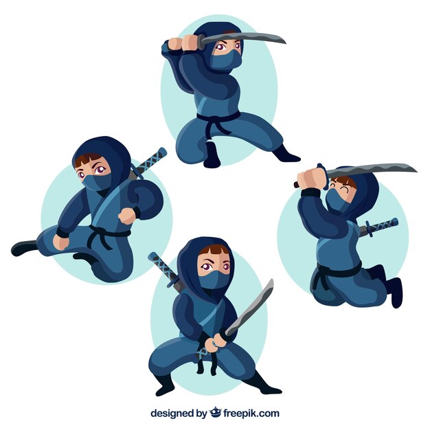 Colección de personaje de ninja con diseño plano