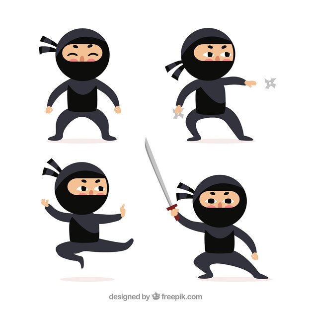 Colección de personaje de ninjas en poses diferentes