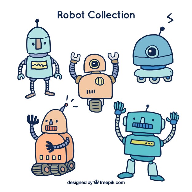 Colección personaje de robot dibujado a mano