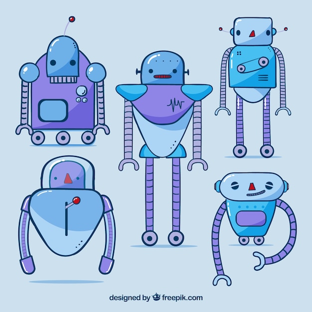 Vector gratuito colección personaje de robot dibujado a mano