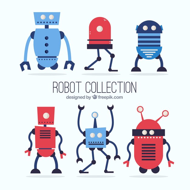 Colección de personaje de robot de diseño plano