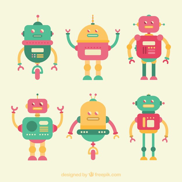 Colección de personaje de robot de diseño plano