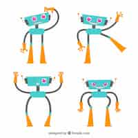 Vector gratuito colección personaje de robot plano con diferentes poses