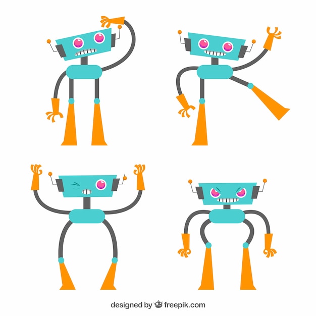 Colección personaje de robot plano con diferentes poses