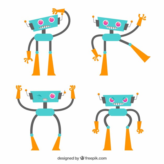 Colección personaje de robot plano con diferentes poses