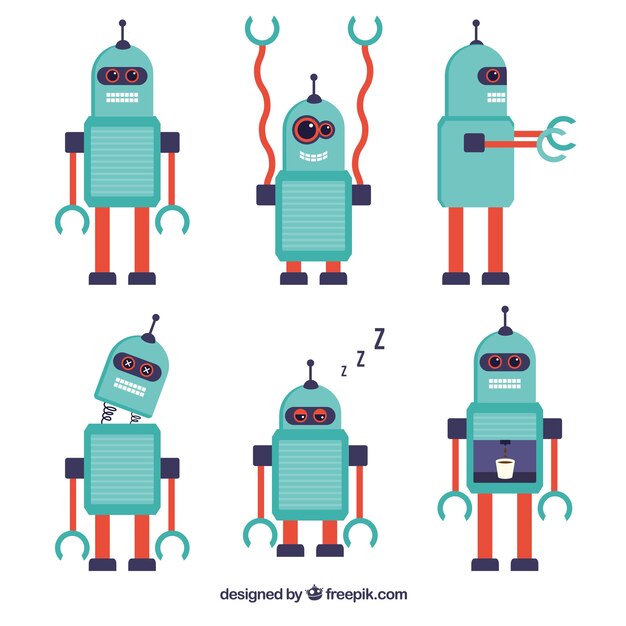 Colección personaje de robot plano con diferentes poses