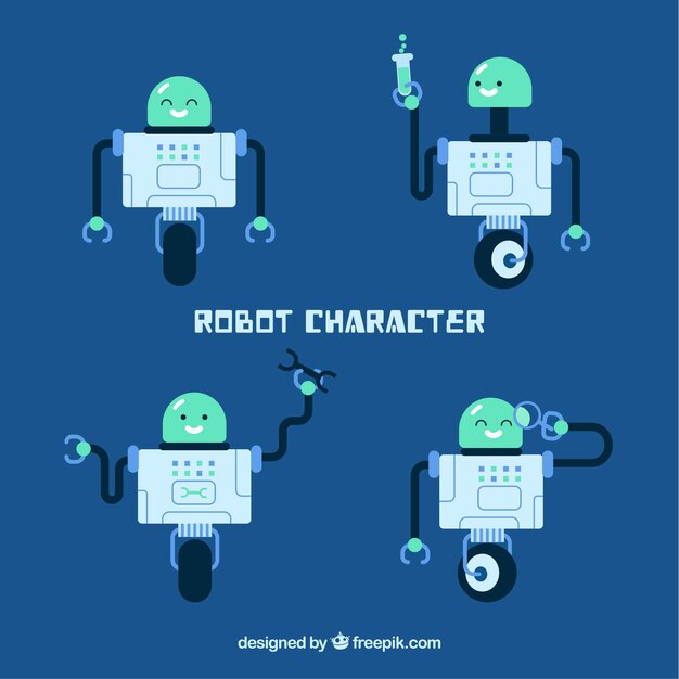 Colección personaje de robot plano con diferentes poses