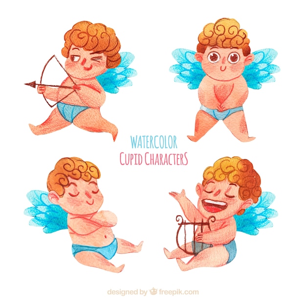 Vector gratuito colección de personajes en acuarela de cupido