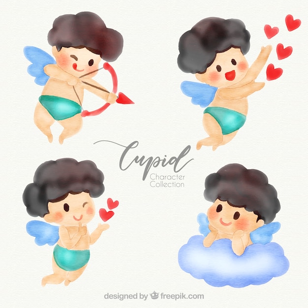 Vector gratuito colección de personajes de acuarela de cupido