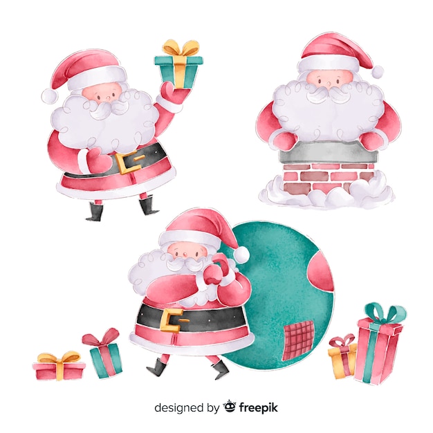 Colección de personajes de acuarela de santa claus