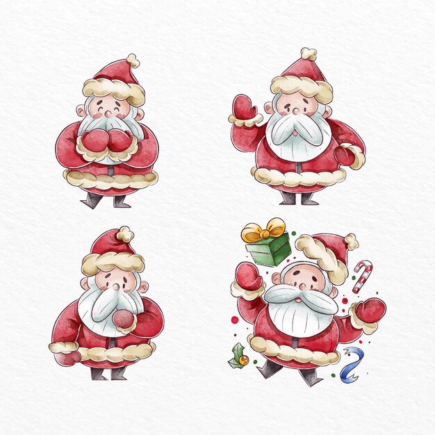Colección de personajes de acuarela de santa claus