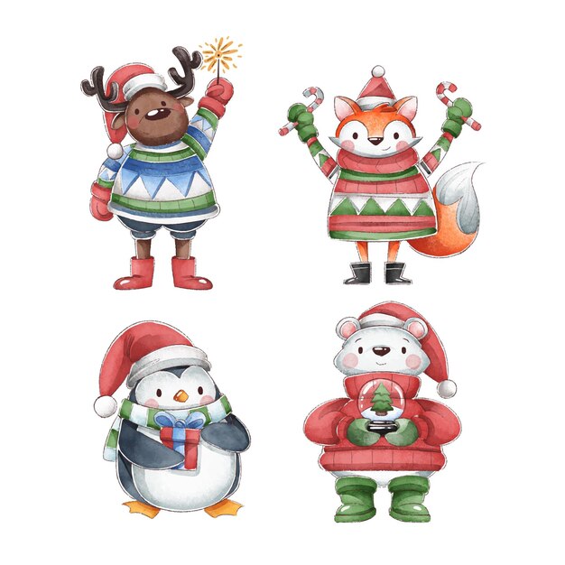 Colección de personajes de acuarela de santa claus