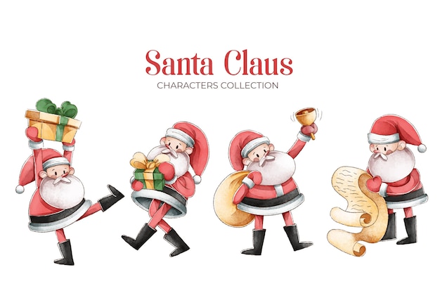 Colección de personajes de acuarela de santa claus