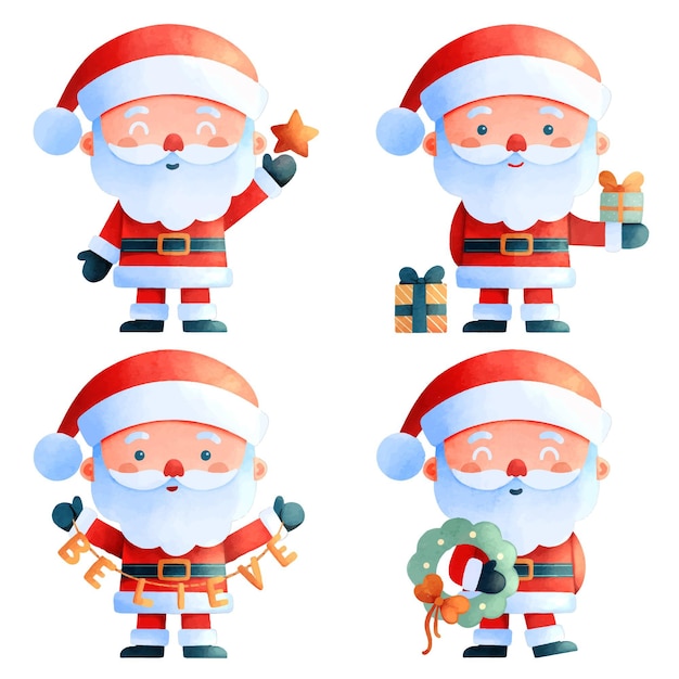 Vector gratuito colección de personajes de acuarela de santa claus