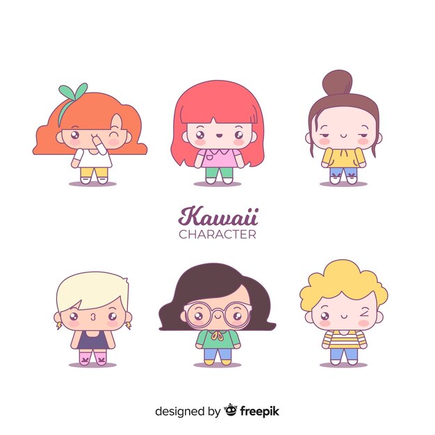 Colección personajes adorables dibujados a mano