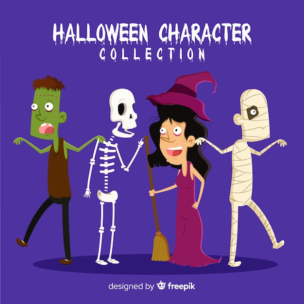 Vector gratuito colección de personajes adorables de halloween dibujados a mano