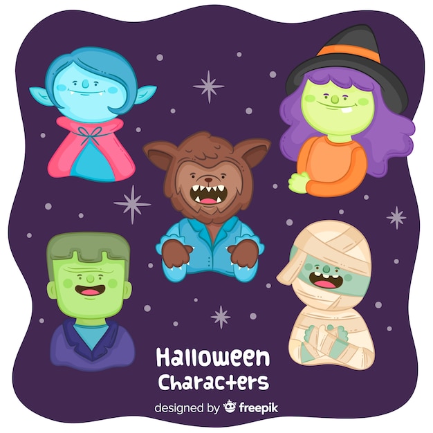 Colección de personajes adorables de halloween