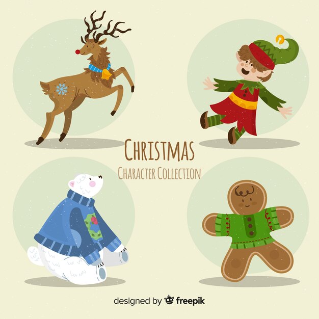 Colección de personajes adorables de navidad en diseño plano