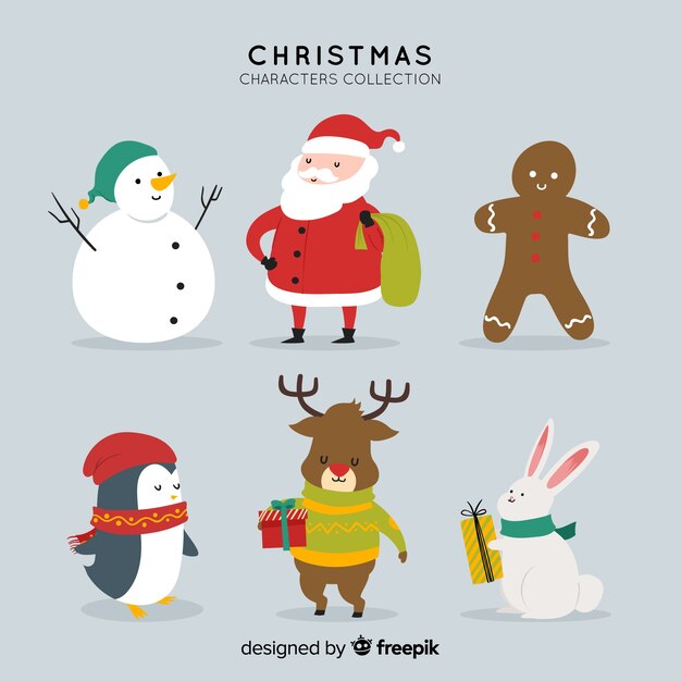 Colección de personajes adorables de navidad en diseño plano