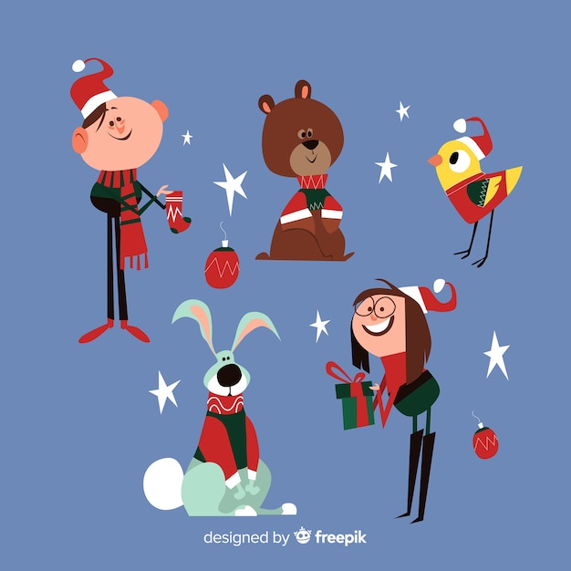 Vector gratuito colección de personajes adorables de navidad en diseño plano