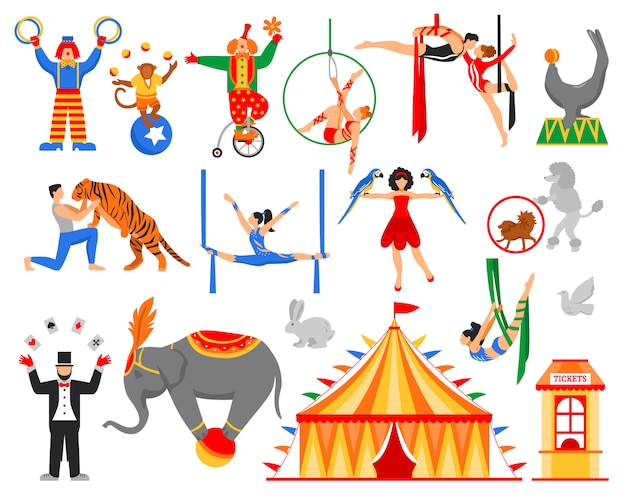 Colección de personajes de artista de circo