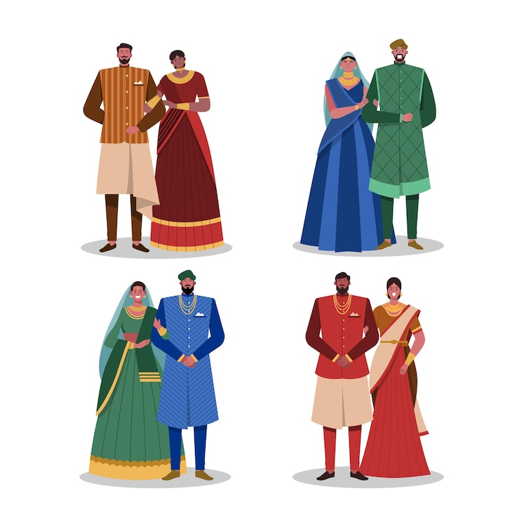 Vector gratuito colección de personajes de bodas indias