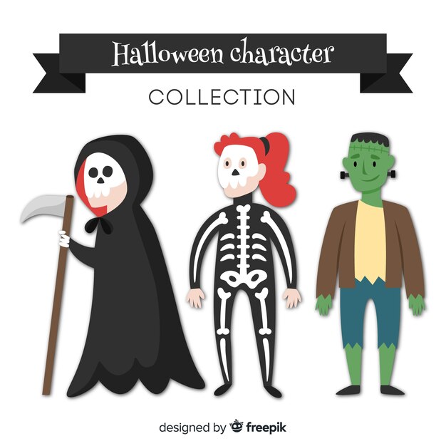 Colección de personajes clásicos de halloween con diseño plano