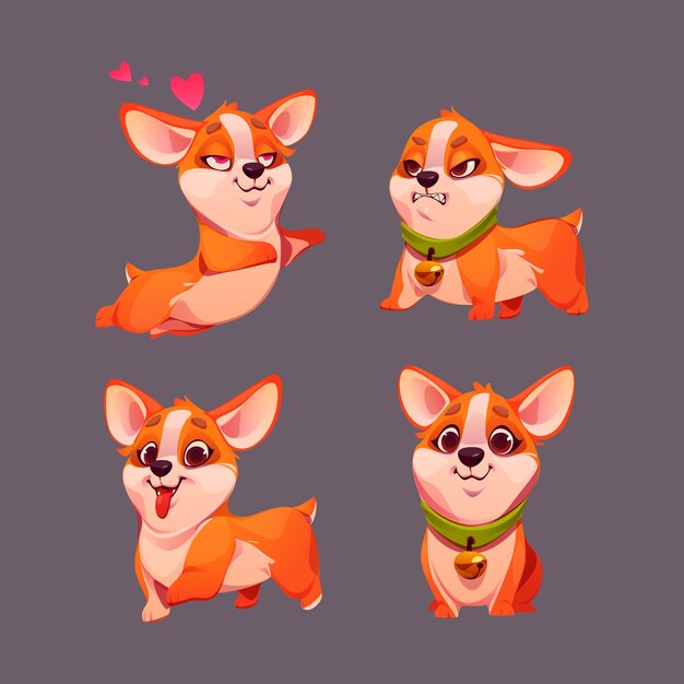 Colección de personajes de corgi de dibujos animados