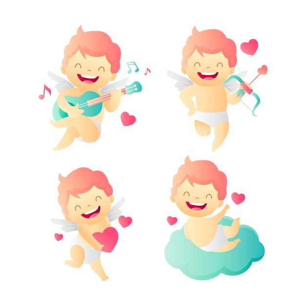 Colección de personajes de cupido del día de san valentín degradado