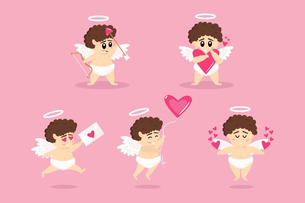 Colección de personajes de cupido para el día de san valentín