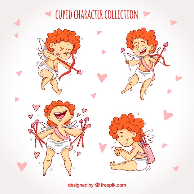 Colección de personajes de cupido dibujados a mano