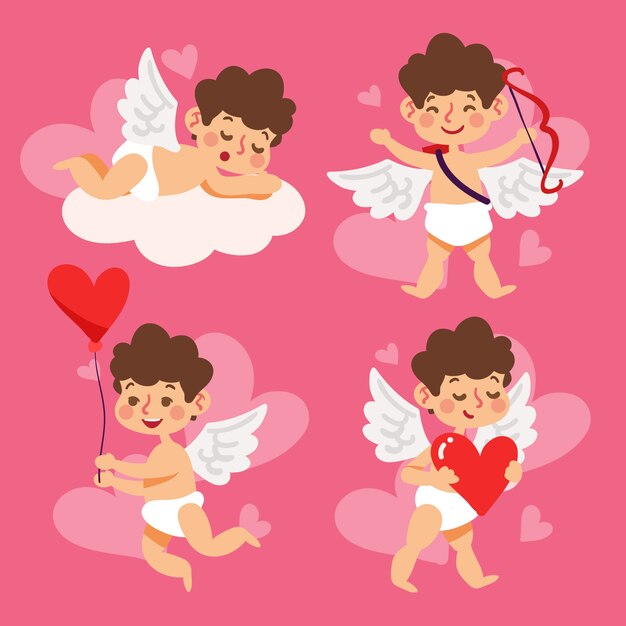 Colección de personajes de Cupido dibujados a mano