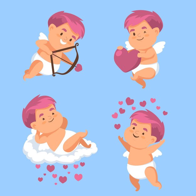 Colección personajes cupido dibujados a mano