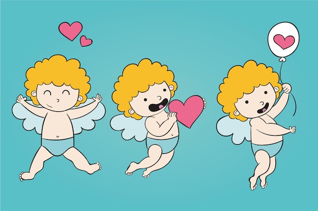 Vector gratuito colección personajes cupido dibujados a mano