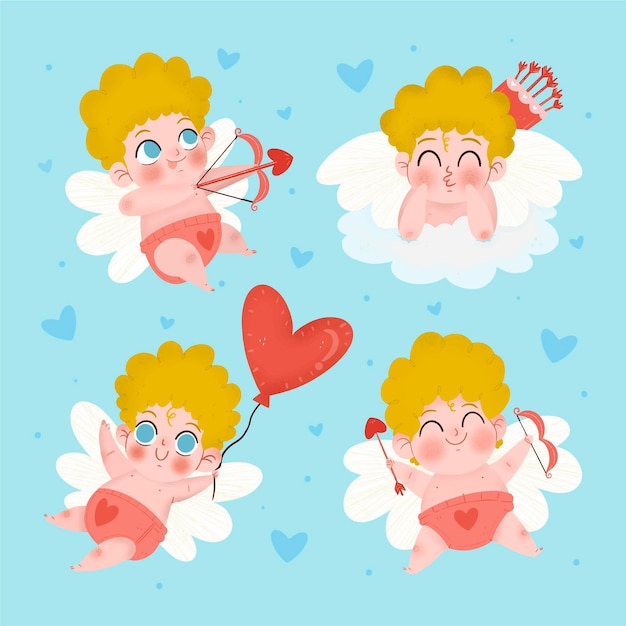 Vector gratuito colección personajes cupido dibujados a mano