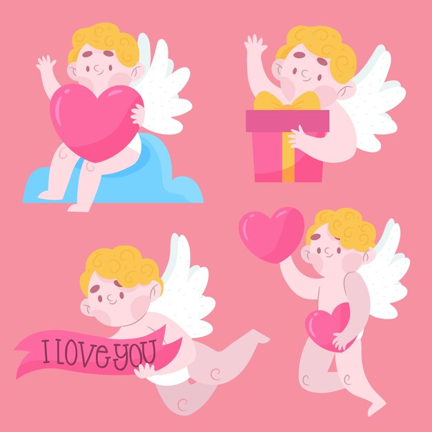 Colección de personajes de Cupido dibujados a mano