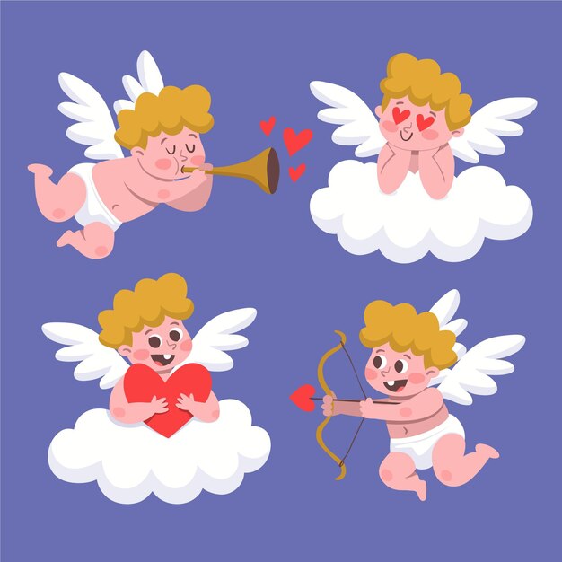 Colección personajes cupido dibujados a mano