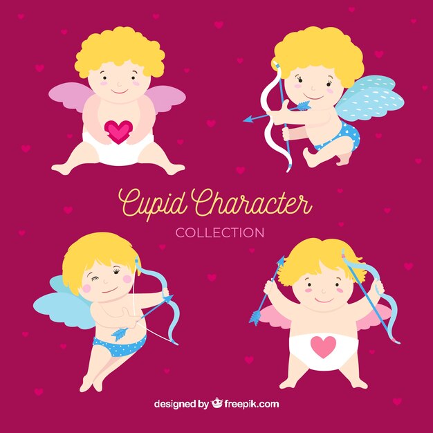 Colección de personajes de cupido en diseño plano
