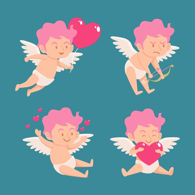 Colección de personajes de Cupido en diseño plano