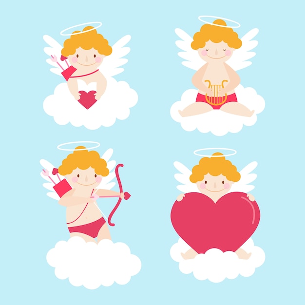 Colección de personajes de Cupido en diseño plano