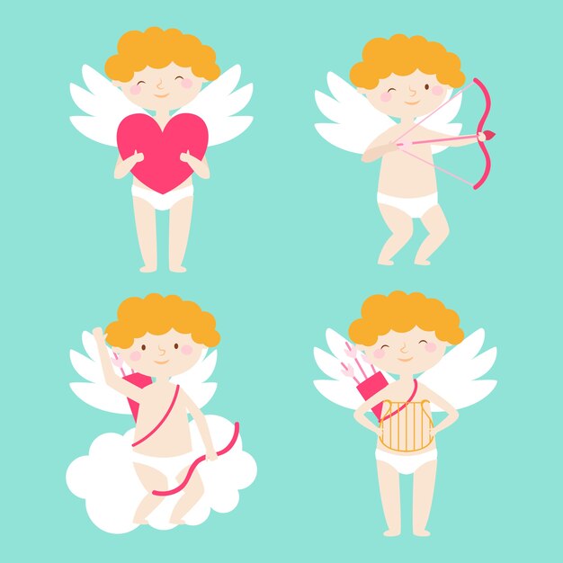 Colección de personajes de Cupido en diseño plano