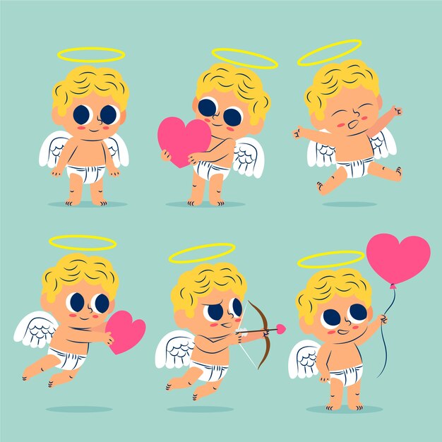 Colección de personajes de Cupido de diseño plano