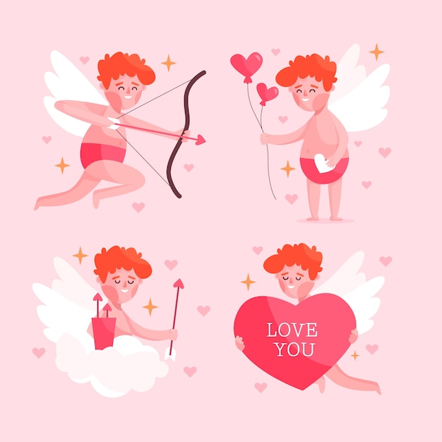 Vector gratuito colección de personajes de cupido de diseño plano