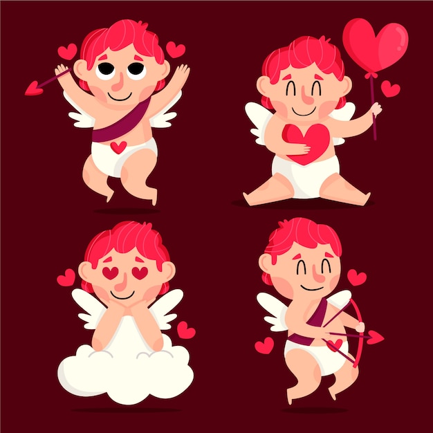 Vector gratuito colección de personajes de cupido de diseño plano