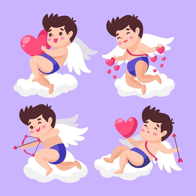 Colección de personajes de cupido en diseño plano