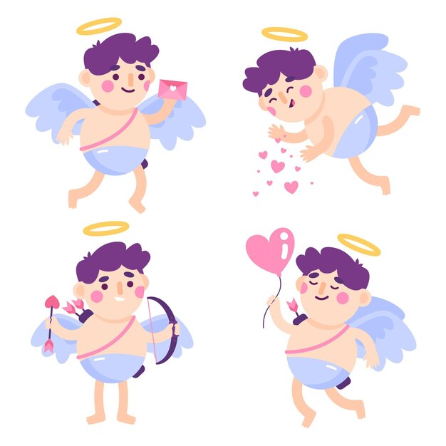 Colección de personajes de cupido en diseño plano